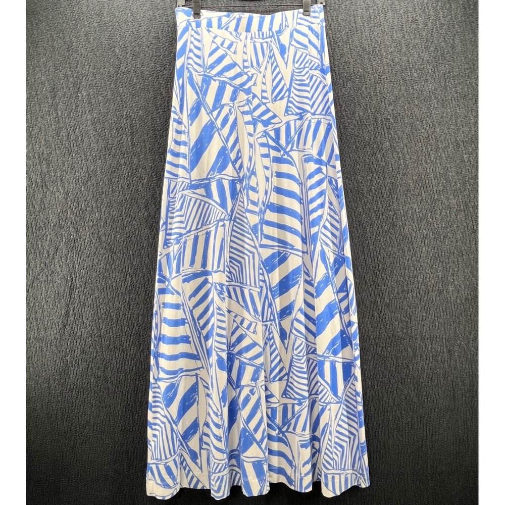 Lilly Pulitzer Nola Blue White Sailboat Maxi Skirt Small Yacht Sea Beach - Picture 2 of 6